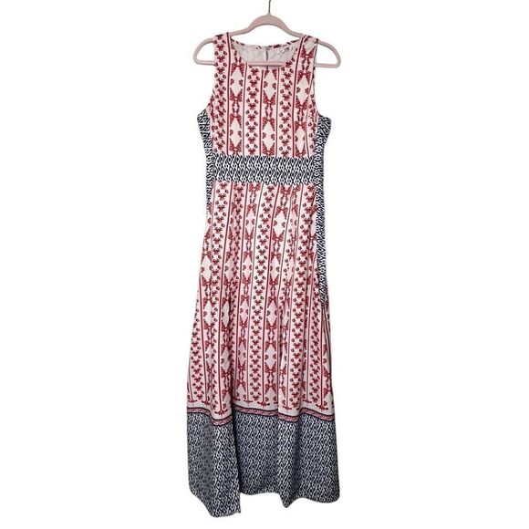 Tularosa Sleeveless Midi Dress Red White Blue Floral Geometric Boho Style Size M - Picture 5 of 7